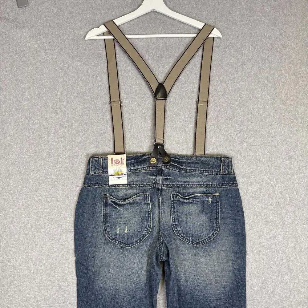 NEW LEI Teens Juniors Size 11 Bib Jeans Overalls Y2K NOS